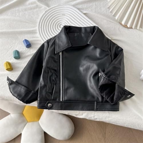 TTHVYE Kids Faux Leather Jackets Boys Girls Casual Coats Turn Down Collar Long Sleeve Tops Children Windproof Outerwear Breathable Comfy Thermal Active Athletic Trekking Camping Age 1-13 Years — view 6