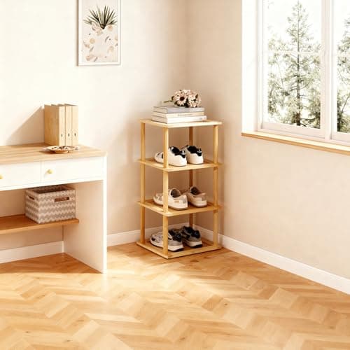 Aniston 4 Tier Small Shoe Rack Bamboo, Free Standing Slim Narrow Shoe Storage, Vertical Tall Shoe Shelf Organiser for Garage, Closet, Doorway, Corner, Living Room Small Spaces — view 5