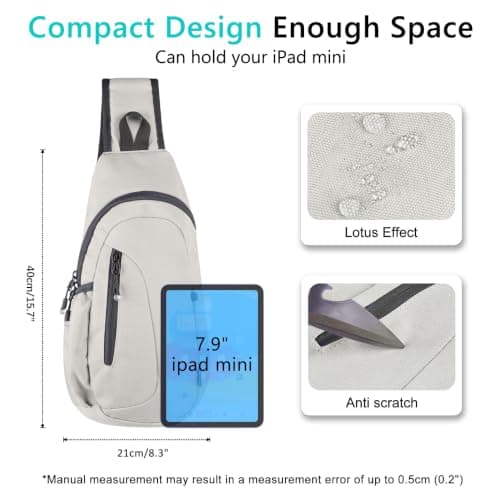 TITECOUGO Canvas Small Sling Bag Lightweight Crossbody Bag for Women Rucksack for Men Running Backpack Travel Chest Pack Daypack Shoulder for Gym Work Hiking Outdoor Sports Light Grey — view 4