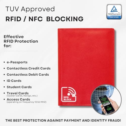 KORUMA RFID Passport Holder Travel Wallet – Water-Resistant Travel Document Organiser for Men & Women, Slim Passport Wallet for Boarding Pass, Tickets, Cards, Cash & Holiday Essentials, Red — view 6