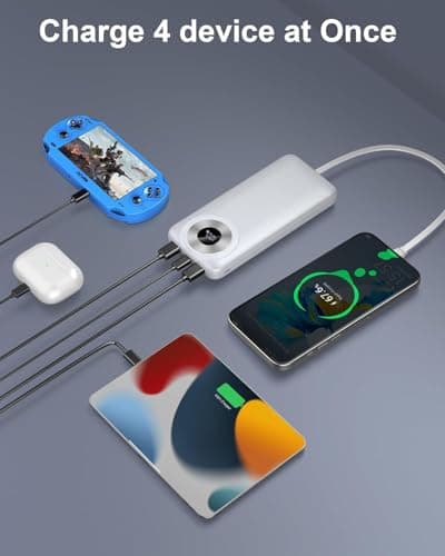 Power Bank Fast Charging, 3A Portable Charger 10000mAh, Small Battery Pack USB-C In & Out, Lightweight Powerbank with Built in Cable for iPhone 17/16/15/14/13, Samsung Galaxy, Xiaomi, Android etc — view 3