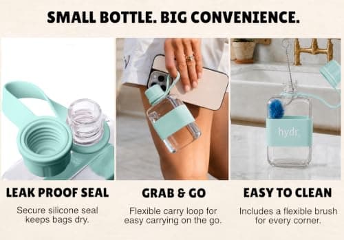 hydr Mini Flat Water Bottle for Handbags | 240ml Slim Leakproof BPA-Free Tritan Small Water Bottle (Lake Blue) — view 4