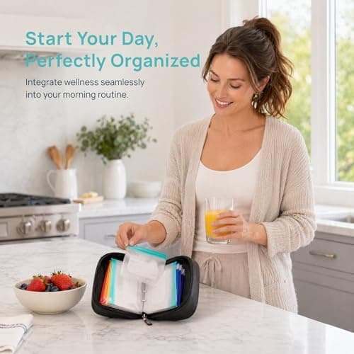 A8 Waterproof Pill Organizer Set,Pill Organiser With 14 Color-Coded Pill Pouch,7-14 Day Zipper Pill Pouches For Travel,Reusable Weekly Medicine Organiser Binder,Portable Dosset Box For Vitamin (Black) — view 6