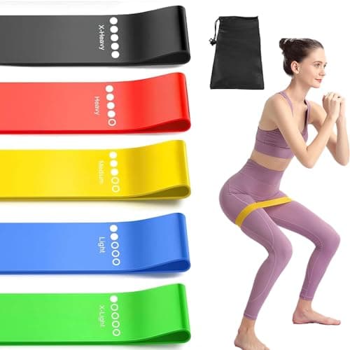 YUNYU Resistance Bands Set of 5, Heavy Duty Exercise Band with Colour-Coded Strength Levels for Yoga Pilates Strength Training, Premium Rubber Fitness Equipment for Women & Men, Includes Storage Bag