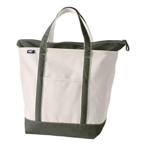 Lands' End Zip Top Canvas Tote Bag - Dark Olive Green - M