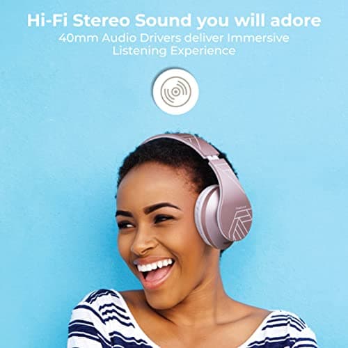 PowerLocus Bluetooth Over-Ear Headphones, Wireless Stereo Foldable Headphones Wireless and Wired Headsets with Built-in Mic, Micro SD/TF, FM for iPhone/Samsung/iPad/PC (Rose Gold) — view 4