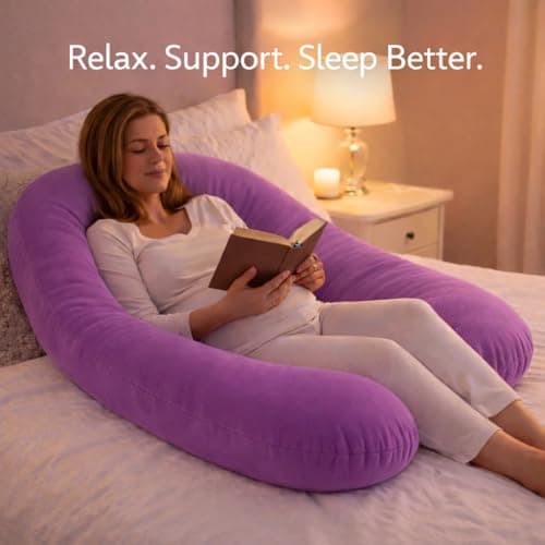 Emirates Living U-Shaped Maternity Pillow for Pregnancy – Full Body Support Pillow for Sleeping, Back, Hips & Legs – Large Pregnancy Pillow - Purple — view 4