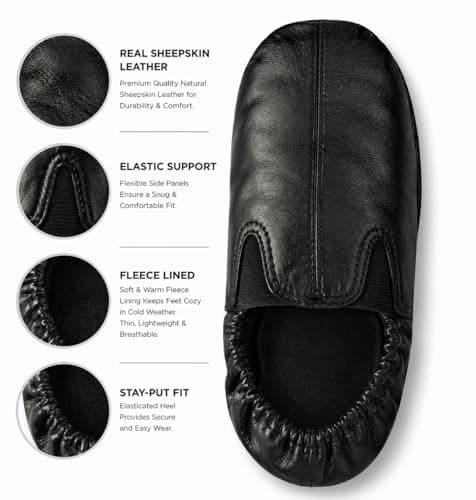 Genuine Sheepskin Leather Slip-On Socks for Men & Women – Fleece Lined House Socks, Soft Indoor Slippers for Yoga, Dance, Camping, Fishing & Travel (UK, Alpha, XXL,Black) — view 5