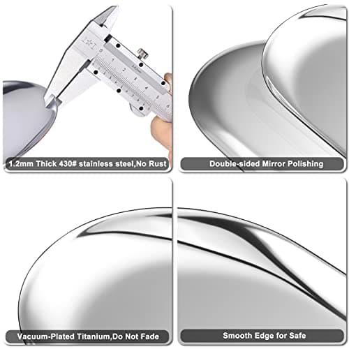 Set of 2 Multi-Purpose Oval Stainless Steel Tray – Mirror-Polished,Jewelry & Perfume Storage, Bathroom Organizer, Coffee Table Tray, Candle Display, 23cm x 9.5cm, Silver — view 5