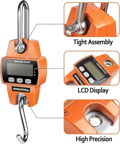Digital Hanging Scale 660 LB 300 KG - Professional Heavy Duty Waterproof Fish Scale - Portable Durable Crane Scale for Luggage Weight Suitcase Hunting Farm Bike Bow Fish Weight Fishing Scale — view 3