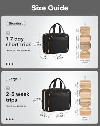 HOTOR Hanging Travel Toiletry Makeup Bag Women, Holiday Essentials, Black — view 4