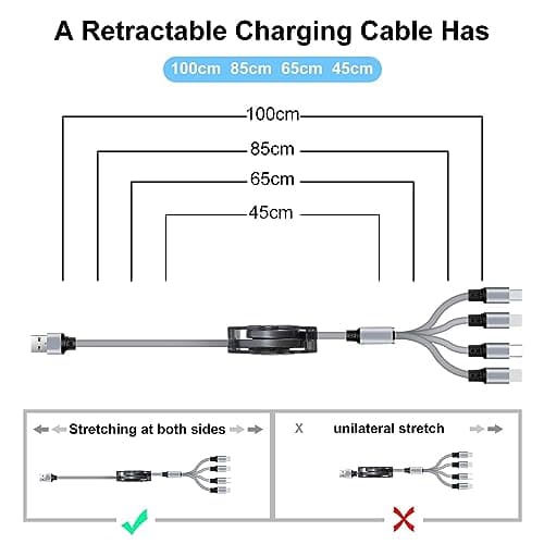 SDBAUX 4 in 1 Retractable Multi USB Charger Cable, 3A Fast Charging Cord 1M — view 2