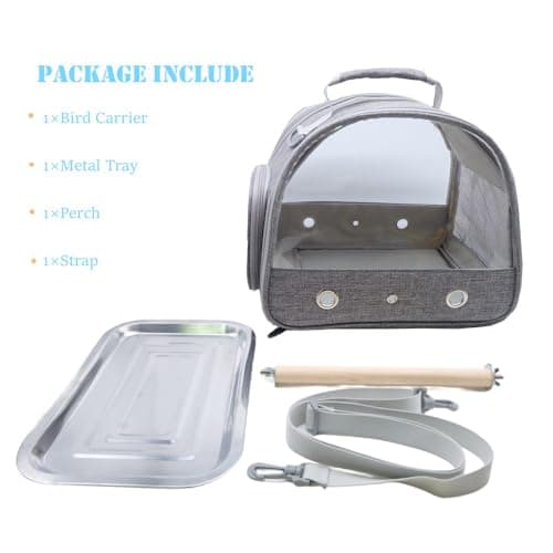 Bird Travel Carrier with Standing Perch and stainless Steel Tray,Breathable Collapsible Small Bird Carrier Travel Bag for Parrot Parakeet Small Animals for travel hiking Camping (Grey) — view 6