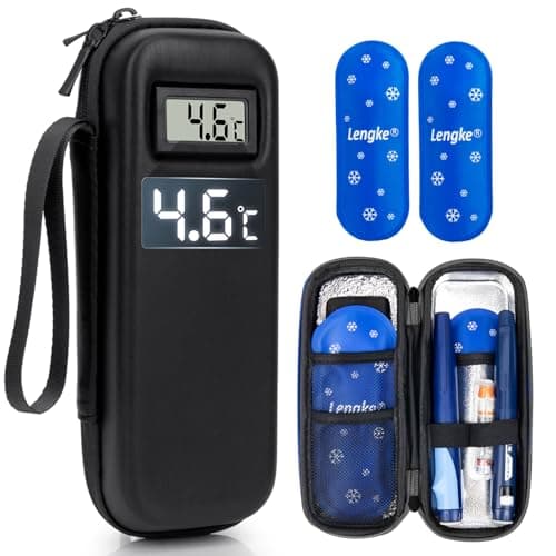 Leng Ke Insulin Cooler Travel Case TSA Approved, Temperature Display Insulin Travel Case, Portable Insulin Pen Cooler TravelCase for Insulin Ice Pack, Travel Diabetic Supplies (Black)