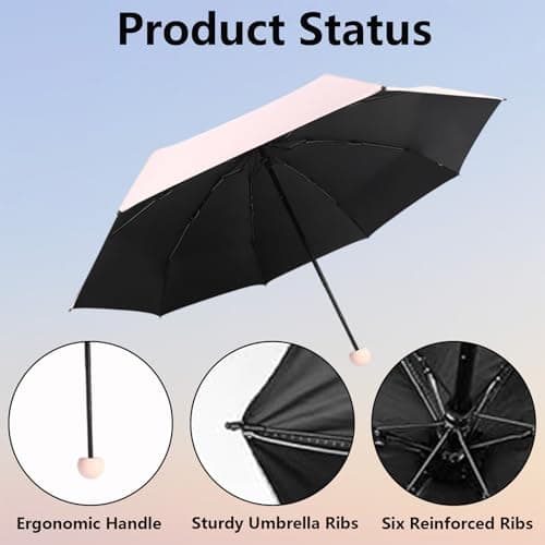 DXPETA Mini Travel UV Umbrella, 18cm Compact Pocket-Size Lightweight Folding Parasol for Sun Protection, Portable Vinyl Coating Shade for Women Girl Travel Essentials, Pink — view 3