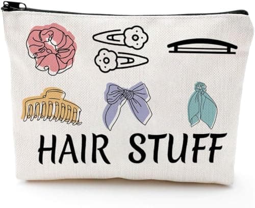 Merzio Hair Accessories Organiser Bag for Women, Portable Travel Makeup Pouch with Zipper, Cute Canvas Storage Case for Hair Clips Scrunchies Ties and Toiletries