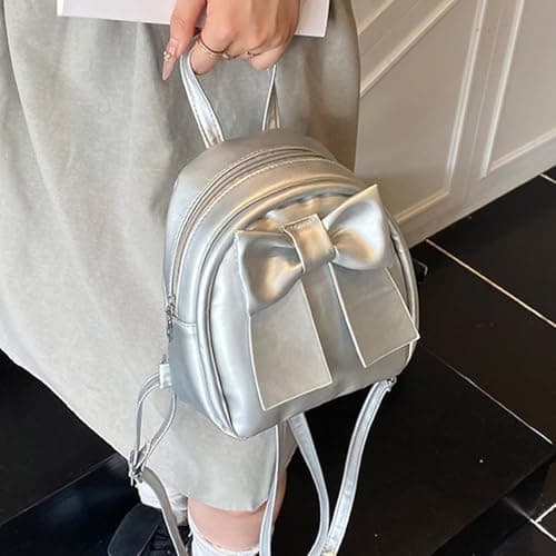 Stylish Bow Zipper Backpack - Casual Daypack Made of Lightweight Durable Nylon for Daily Use, Travel, Work, College, School, Commuting, Outdoor Activities, silver, standard size, Rucksack Backpacks — view 2