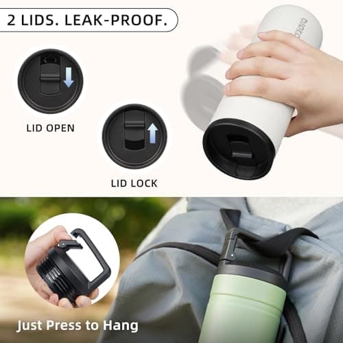 BJPKPK Insulated Water Bottle with 2 Lids,600ml Double Wall Stainless Steel Vacuum Tumbler Travel Coffee Mug,Wide Mouth Thermal Cup,Milky — view 6