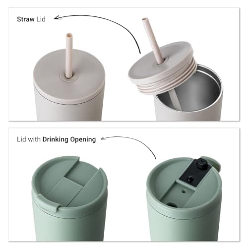 VINSUN Travel Mug with Straw 480ml, Leak-Proof Stainless Steel Thermal Mug — view 5