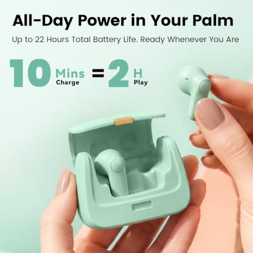 ANCwear Wireless Earbuds with Mini Handbag Case, 22H Playtime, Sage Green — view 4