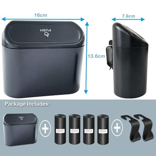 Kitbest Car Bin Mini Trash Can with Lid+ 60 Bags+ 2 Hooks, Auto Accessories — view 6