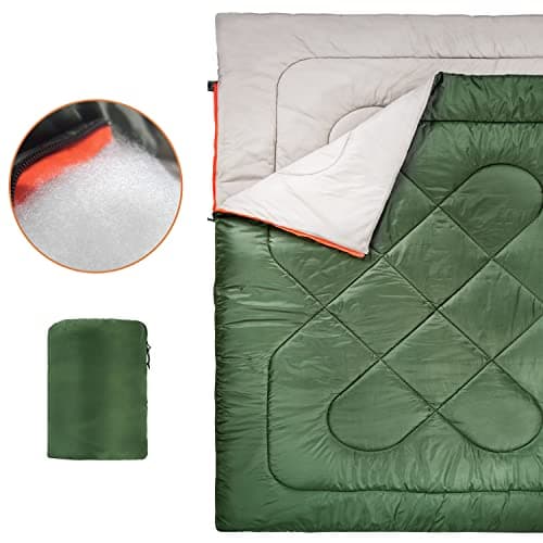 Amazon Basics Lightweight, Warm 3-Season Backpacking Rectangular Sleeping Bag For Camping and Hiking, Two Person Queen Sized, Double, Olive Green — view 5