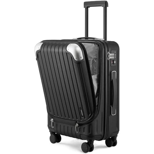 LEVEL8 Lightweight Hard Case Shell ABS+PC Luggage with 4 Spinner Wheels and TSA Lock, 20 Inch Hand Luggage Cabin Suitcase Hardcase Suitcase and Trolley, 55CM, Zwart, 37x24x55.5CM, 36L, Zwart,