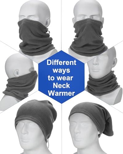 Hicarer 4 Pieces Winter Fleece Neck Warmer Snoods for Men Women Gaiter Thick Thermal Windproof Ski Neck Scarf Balaclava(Black, Gray) — view 3