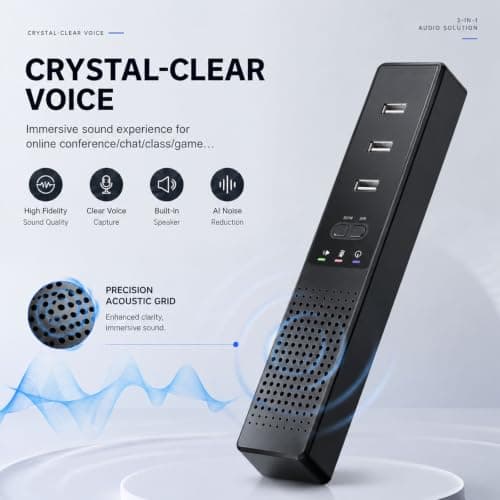 lorvannis 3 in 1 USB Computer Speaker with Microphone, PC Laptop Desktop Conference Speakerphone with Mic for Smart Home Office and Online Study，360 Degree Enhanced — view 3