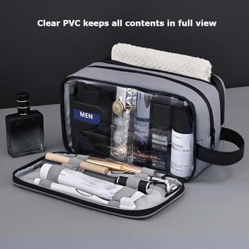 Travel Toiletry Bag for Men, Medium PU Water-Resistant Wash Bag,Grey — view 2
