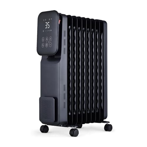 MYLEK Oil Filled Radiator Portable Smart Heater 2KW WiFi App Enabled, 3 Heat Settings, Timer, LED Display, Energy Electric Efficient, Safety Tip Over Protection (Black 2000W)