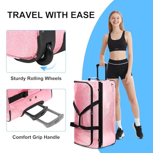 Dance Bag with Garment Rack and Privacy Curtain, 23" Bling Dance Bag with Curtain, Collapsible Dance Competition Bags with Stand for Shows, Livestreamers, Travel, Pink, Fashion (Pink -23") — view 6
