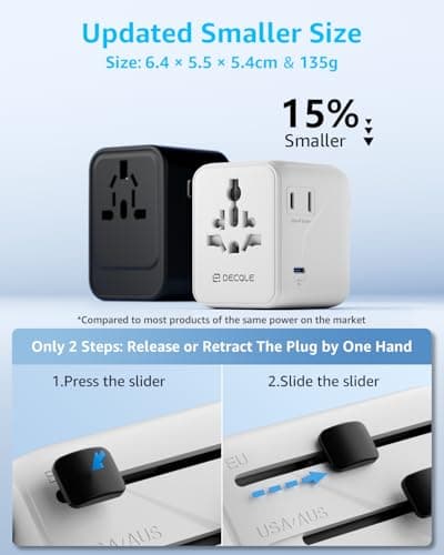 decqle “Pro” Universal Travel Adapter for International Travel -EU UK US AU — view 4