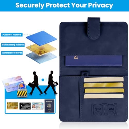 AOOTE Passport Holder Cover Wallet Case, PU Leather RFID Blocking Passport Cover Case with Card Slots, Passport Holder for Passports Ticket Boarding Passes Credit Cards Business Cards, Dark Blue — view 4