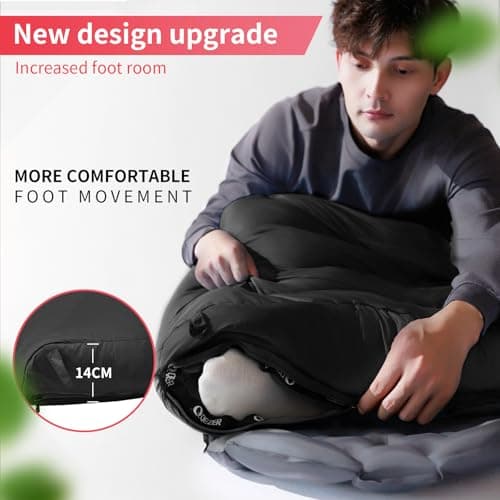 QEZER Down Sleeping Bag,Lightweight Rectangular Winter Sleeping Bag [1180g/1860g] for Adults and Kids 4 Season Camping, Hiking,Warehouse and Moutaineering Outdoor (Black, 1200g down) — view 6