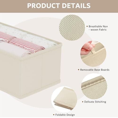 XIVIRACK 20 Pack Drawer Organizer for Clothes, Underwear Drawer Organizer Bins, Foldable Fabric Closet Storage Organizers, Drawer Dividers for Bras Undies Socks Ties, Beige — view 5
