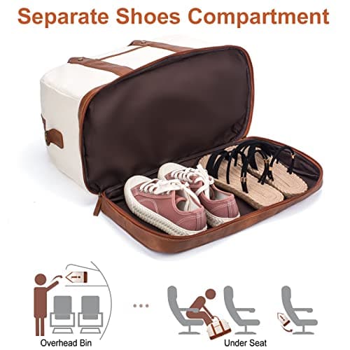Canvas Overnight Duffle Bag - Large Travel Bag with Shoe Compartment, Perfect for Women's Travel or Daily Use - 3Pc Set Beige — view 5