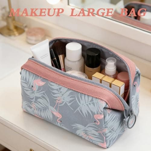 Large Makeup Bag,Flamingo Toilet Bags for Women,Wash Bag Women,Travel Wash Bags,Skincare Bages,Waterproof Polyester Cotton Makeup Bages,Portable Travel Toiletry Wash Bagi,for Skincare&Accessories. — view 5
