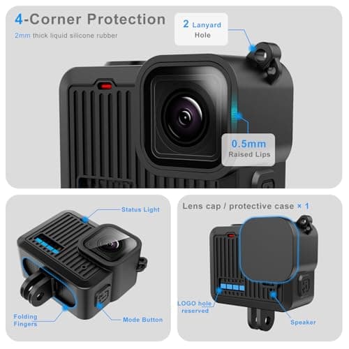 FiTSTILL PU Mini Carrying Case&Silicone Sleeve Rubber Protective Case for Go Pro Hero 4K 2024,Replace Battery Side Cover&Lens Caps&Lanyard&Screen Protectors for Hero4K Action Camera Accessories Kit — view 3