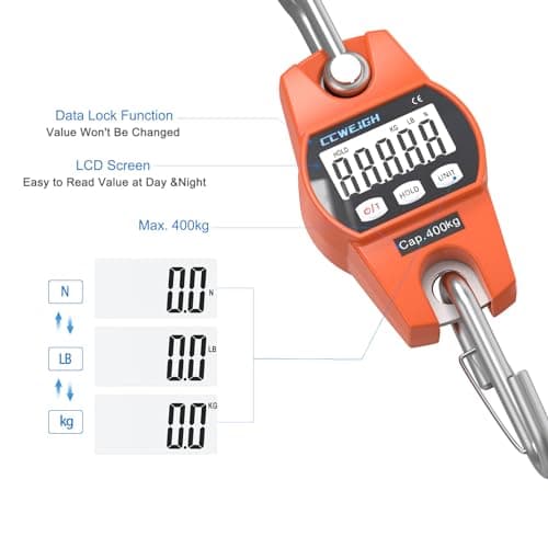 Hanging Scale Handheld 880lb/400kg Crane Scale Luggage Scale,with ABS Plastic case & Big LCD Display, Portable Digital Mini Crane Scale Fishing Scale，for Gym,Hunting,Travelling,Farming（Orange） — view 2