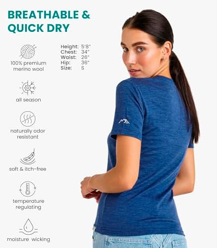 100% Merino Wool T Shirt Women - Merino Wool Base Layer Womens + Socks (Small, Windsor Blue) — view 2