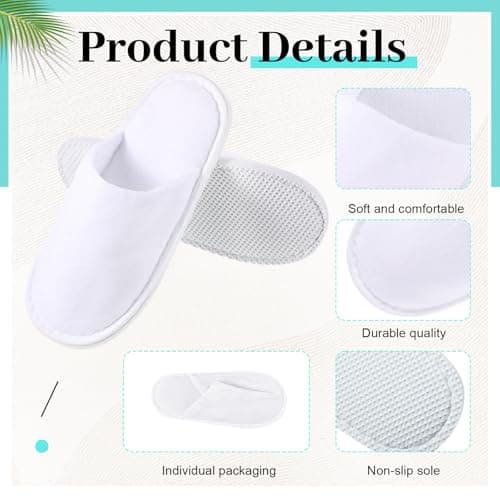 Twistover 6 Pairs Kids Disposable Slippers Non-Slip Closed Toe Spa Slippers Comfortable Indoor Outdoor Slippers for 4-12 Years Boys Girls Party Hotel Travel, White, Small — view 4