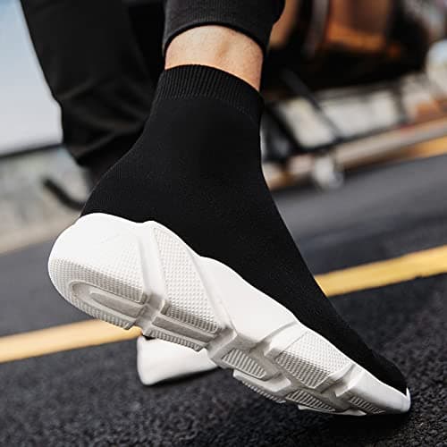 CERYTHRINA Athletic Walking Shoes Knit Weave Mesh Socks Running Shoes Lightweight Breathable Fashion Sneakers Road Fitness Train Dance Gym Casual Platform Loafers Black/White 40 — view 3