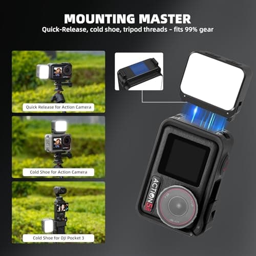Mini Light for DJI Action Camera, Pocket 3 4 Fill Lighting Cold Hot Shoe LED Vlogging Light Attachment for DJI OSMO Pocket 3 4 Action 5 Pro 4 3, for GoPro Accessories — view 2