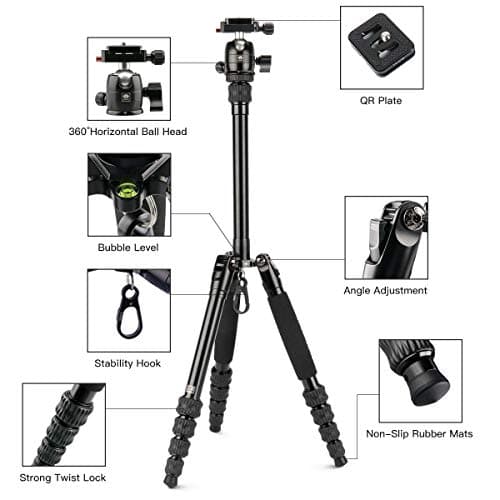 SIRUI Compact Traveler 5AX Tripod 51.97 inches Lightweight Aluminum Travel Tripod Portable Camera Tripod with 360° Panorama Ball Head and Arca Swiss Quick Release Plate Load Capacity Up to 5kgs — view 2