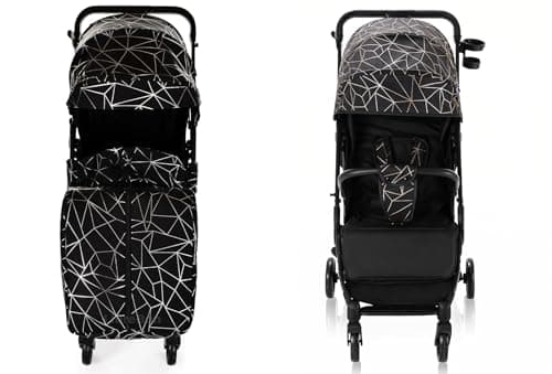 Lightweight Stroller, Baby Pushchair, Compact Travel Buggy, Up to 22kg, One Hand Foldable, Upgraded Wheels, Four Seasons Stroller, Foot Cover, Cabin Approved (Black Silver Net) — view 5