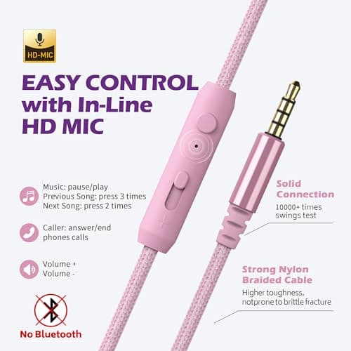 Ailihen C8 Headphones Wired with Mic Foldable and Adjustable, Purple Pink — view 4