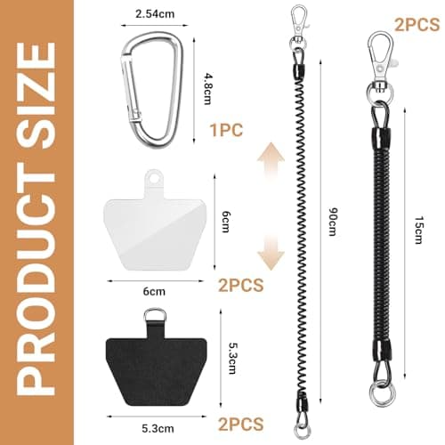 LunarCharm 2-Pack Phone Lanyard Anti-Theft Phone Strap Coiled Cord for Outdoor Hiking and Climbing for Most Smartphones with Silver Carabiner — view 2