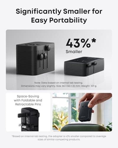 Anker Universal Travel Adapter 5-in-1 for UK/EU/US/AU, 20W USB-C + 4 USB Ports, Compact Power Plug Converter with AC Socket for 200+ Countries | Ideal for UK Travel & EU Expats (Black) — view 4