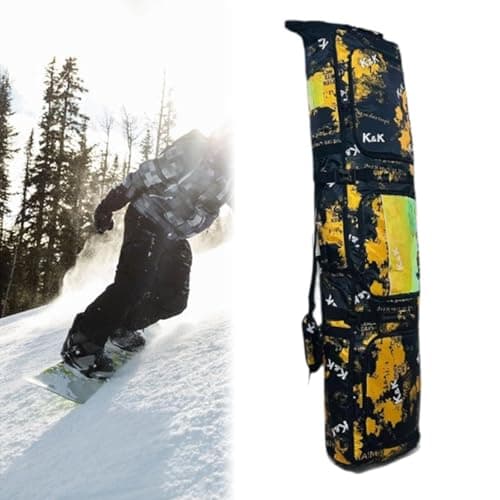 F Fityle Snowboard Bag Ski Bag with Handle for Adults with Wheels Padded Rolled up Top Snowboard Backpack Ski Carry Bag, Yellow — view 5